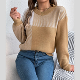 Color Block Striped Round Neck Sweater