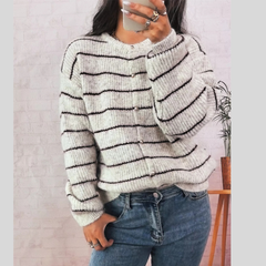 Striped knit button-front long sleeve cardigan