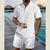 Men's Full Size Button Detail Short Sleeve Top and Shorts Set Plus Size
