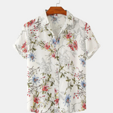 Men's Plus Size Floral Print Short Sleeve Button Down Casual Shirt