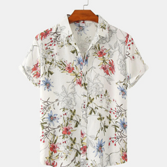 Men's Plus Size Floral Print Short Sleeve Button Down Casual Shirt