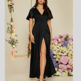 Flutter Sleeve Slit Maxi Dress
