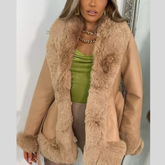 Faux Fur Trimmed Belted Outerwear