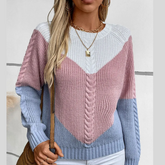 Color Block Round Neck Long Sleeve Knit Sweater