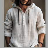Men's Full Size Half Button Long Sleeve Hoodie