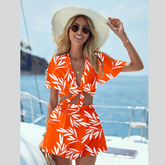 Printed Tie Front Top and Shorts Set
