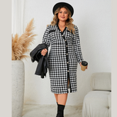 Honey Plus Size Houndstooth Long Sleeve Slit Dress