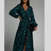 Floral Print Surplice Long Sleeve Midi Dress