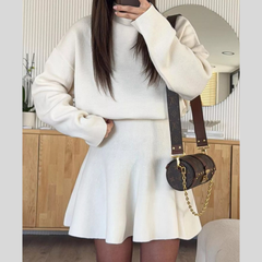 Turtleneck Dropped Shoulder Sweater and Skirt Set