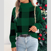Christmas Plaid Long Sleeve Turtleneck Sweater