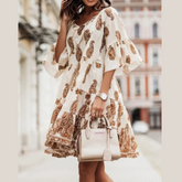 Paisley Print Tie Neck Half Sleeve Mini Dress