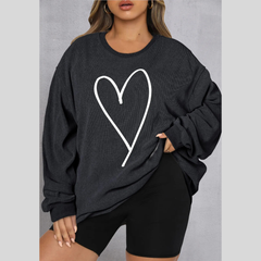 Plus Size Heart Ribbed Round Neck Sweatshirt