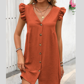 Ivy Lane Button Up V-Neck Cap Sleeve Mini Dress