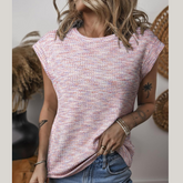 Heathered Round Neck Cap Sleeve T-Shirt