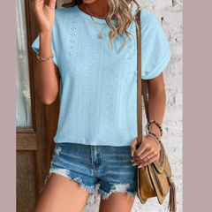 Eyelet Round Neck Short Sleeve Top