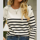 Nautical Striped Button Shoulder Knit Top