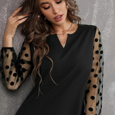 Polka Dot Notched Long Sleeve Dress