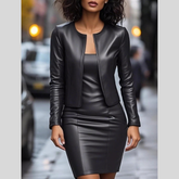 Open Front Leather Jacket & Dress Set