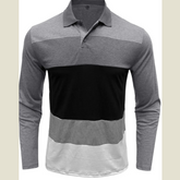 Men's Color Block Striped Long Sleeve Polo Shirt