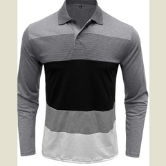 Men's Color Block Striped Long Sleeve Polo Shirt