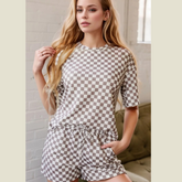 Checkered Round Neck Top and Shorts Set