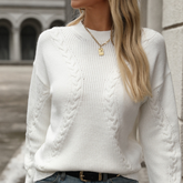 Cable-Knit Round Neck Long Sleeve Sweater