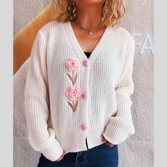 Flower V-Neck Button Up Cardigan