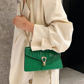 Rose Red Crocodile Pattern Women's Chain Bag