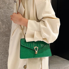 Rose Red Crocodile Pattern Women's Chain Bag
