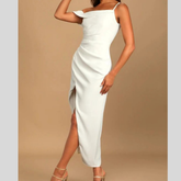 Split Asymmetrical Neck Midi Dress