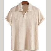 Men's Waffle-Knit Collared Neck Short Sleeve Polo