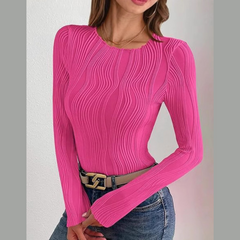 Textured Round Neck Long Sleeve Top