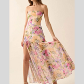 Strapless Floral Maxi Dress with Side Slit