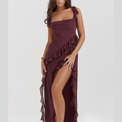 Split Ruffled Square Neck Maxi Dress
