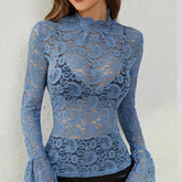 Mock Neck Long Sleeve Lace Top