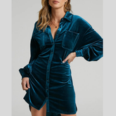 Collared Neck Button Down Long Sleeve Mini Dress