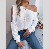 Openwork One Shoulder Cutout Long Sleeve Sweater