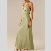 Halter Neck Wrap Maxi Dress with Tie Detail