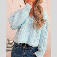 classic cable-knit button-front cardigan