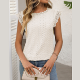 Lace Detail Round Neck Cap Sleeve Top