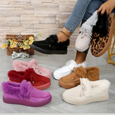 Bow Furry Round Toe Flat Slip-Ons