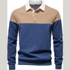 Men's Collared Neck Contrast Long Sleeve Polo