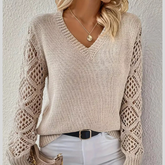 Openwork V-Neck Long Sleeve Sweater