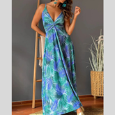 Tropical Print V-Neck Maxi Dress