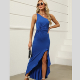 One-Shoulder Asymmetric Maxi Dress with Twist Detail
