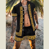 Men's Full Size Printed Collared Neck Short Sleeve Top and Shorts Set Plus Size
