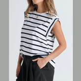 Florira Striped Round Neck Cap Sleeve T-Shirt