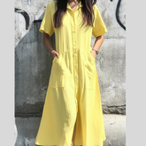 Button Front Short Sleeve Midi Dress