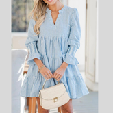 Striped Tiered Flounce Sleeve Shirt Dress