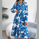 Tied Button Up Long Sleeve Dress